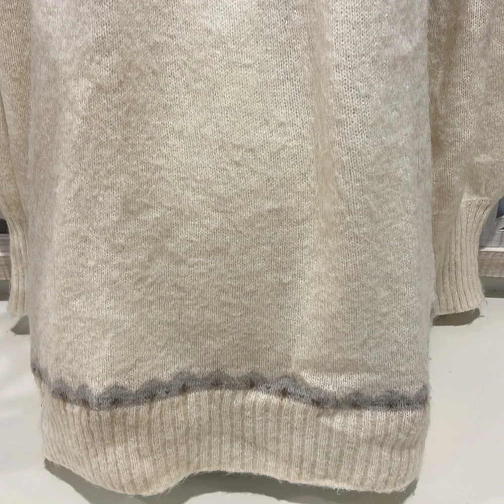 J Crew Fair Isle Yoke Puff Sleeve Sweater Women's M Cream Wool Alpaca Casual ✨